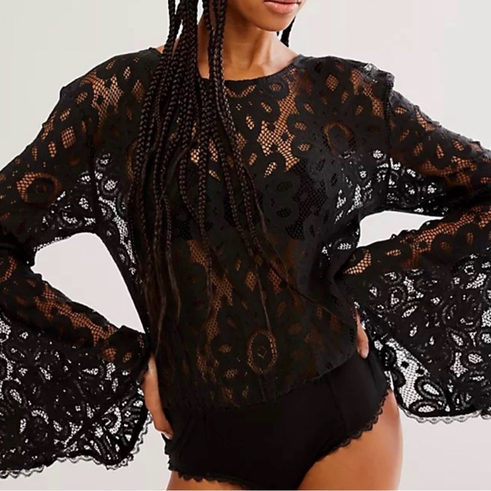 Free People Better With Time Black Lace Bodysuit